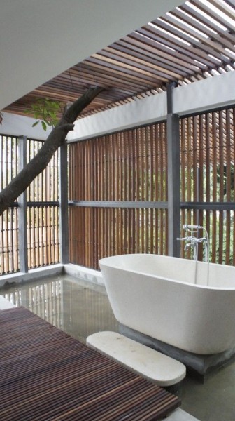 Bathroom Ideas - 12 Baths To Relax In - Arch Daily - Light + Light House Studio TonTon - louvred bath wall | designlibrary.com.au