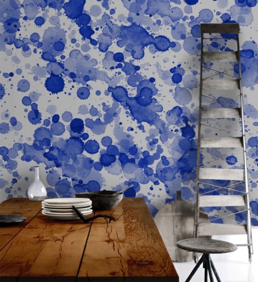 Scandinavian Wallpaper and Decor - Watercolours Blue Drops - Within The Pages Interior Design Magazines | designlibrary.com.au