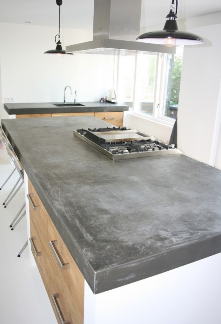 Kitchen Benchtops Costings - Kitchen with concrete top on IKEA cabinets with Koak Design wooden fronts | designlibrary.com.au