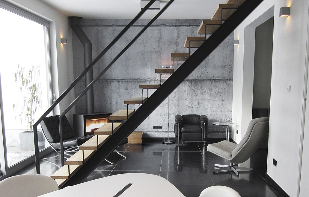 Tom Haga - Concrete Wallpaper Living Room - Inside Out July 2015 - Interior Design Magazines | designlibrary.com.au