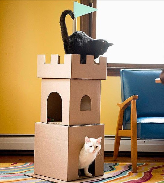 Cat Cardboard Castle - 6 Unique Ideas for Leftover Moving Boxes | designlibrary.com.au